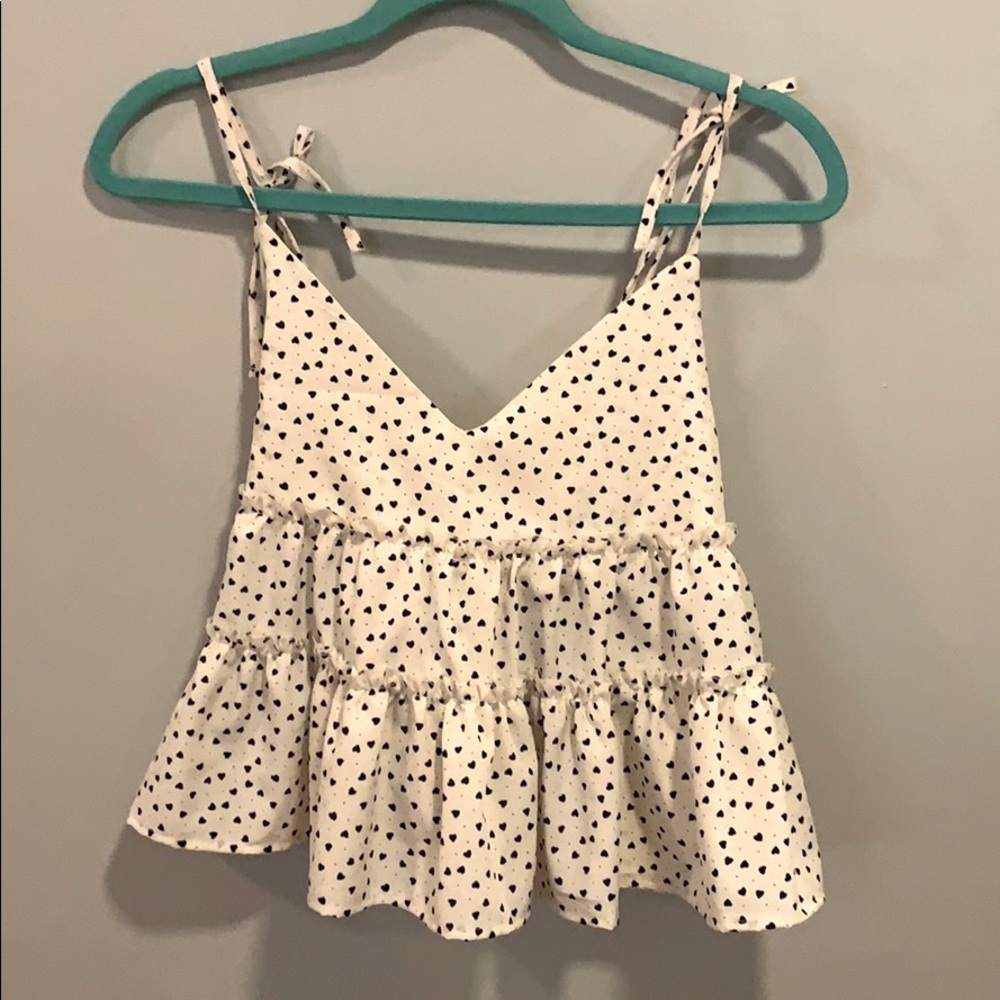 Shein White Hearts Tie Strap Top